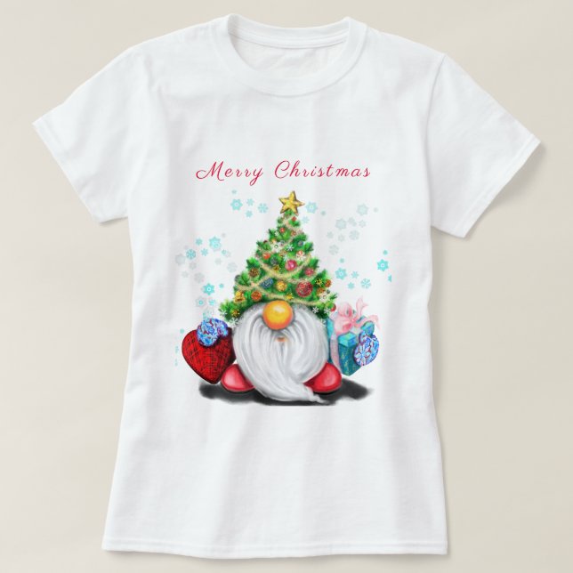 Camiseta de navidades Gnome feliz con regalo (Diseño del anverso)