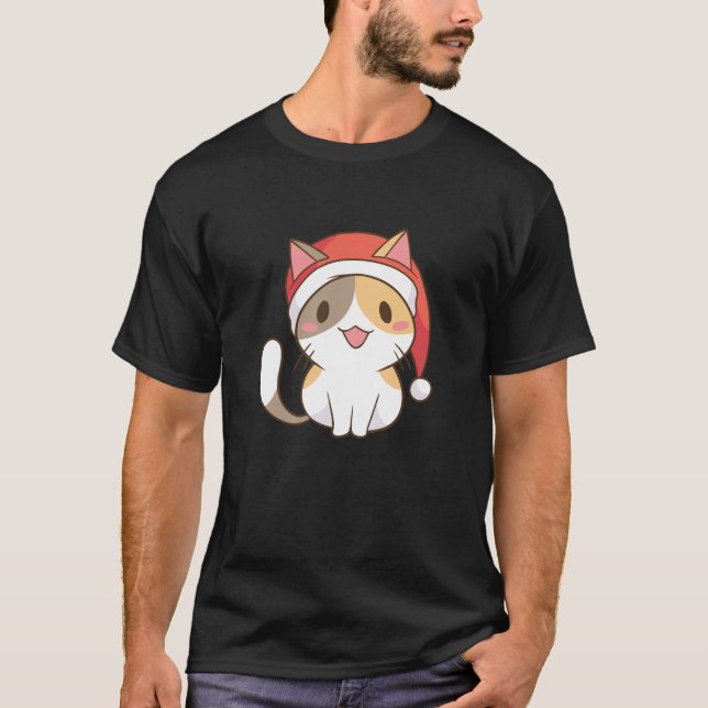 Camiseta De Navidades Graciosos De Cat Santa Hat (Anverso)