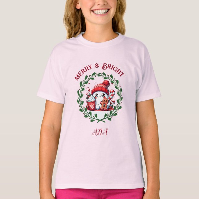 Camiseta de Navidades modernos merry y luminosos (Anverso)
