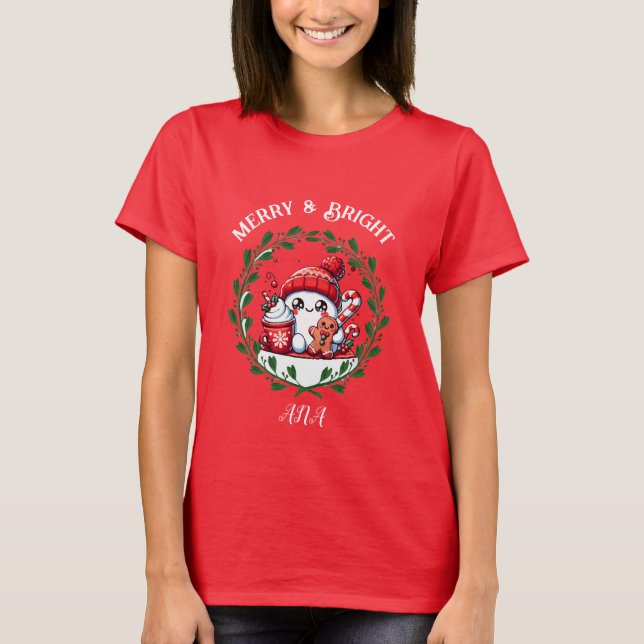 Camiseta de Navidades modernos merry y luminosos (Anverso)