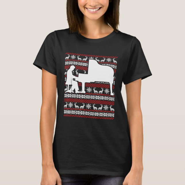 Camiseta de Navidades suéter feos de Piano Player (Anverso)