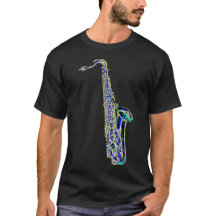Camiseta de neón de la oscuridad del saxofón del