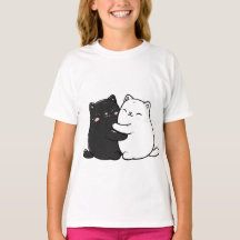 Camiseta de niña adolescente de gatos abrazando li