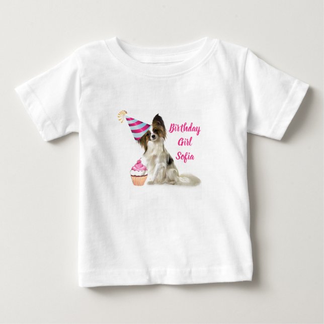 Camiseta de niña bebé en cumpleaños con perro Papi (Anverso)