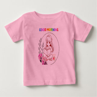 Camiseta de niña bebé linda leyendo libro