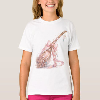 Camiseta de niña Bruja Escoba Encantada Rosa
