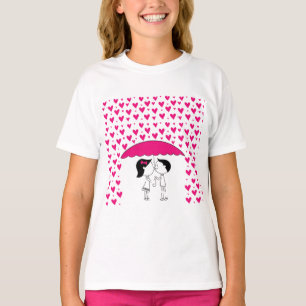 Camiseta de niña Cachorro adorable y Corazones - R