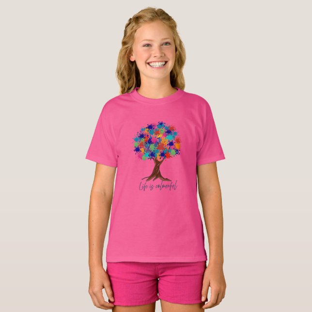 Camiseta de niña con árbol de salpicaduras de pint (Anverso completo)