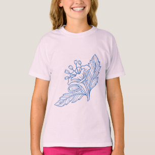 Camiseta de niña con arte de línea floral azul min