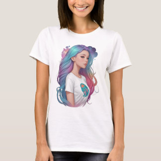 Camiseta de Niña con Cabello de Arcoíris Pastel Fe
