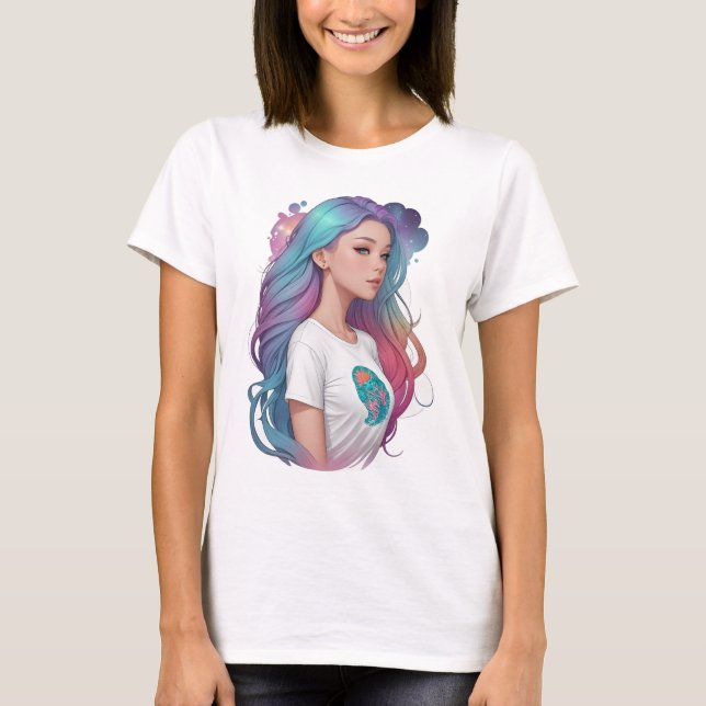 Camiseta de Niña con Cabello de Arcoíris Pastel Fe (Anverso)