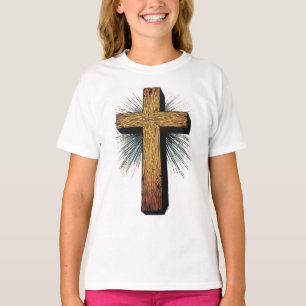 Camiseta de niña con cruz cristiana en negrita