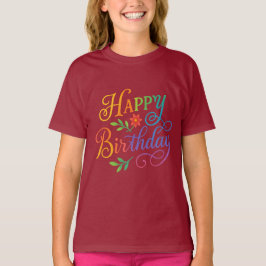 Camiseta de niña con flores y 'Feliz Cumpleaños' c