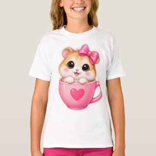 Camiseta de niña con hámster lindo en taza de té c