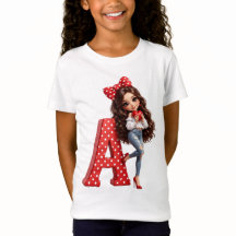 Camiseta de niña con letra A de monograma Kawaii l