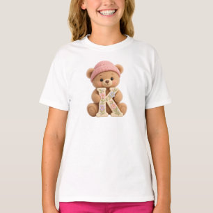 Camiseta de niña con letra inicial K de osito de p