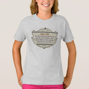 Camiseta de niña con versículo bíblico Juan 3:16