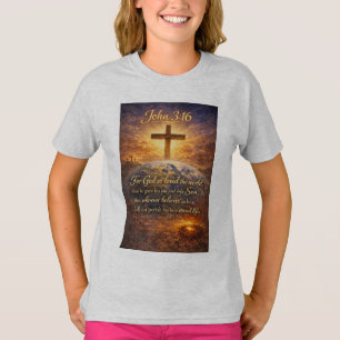 Camiseta de niña con versículo bíblico Juan 3:16