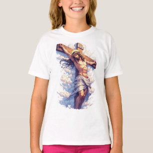 Camiseta de niña cristiana Jesús en la Cruz