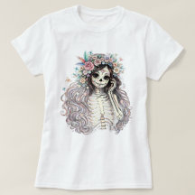 Camiseta de niña de cráneo de azúcar gótico con co