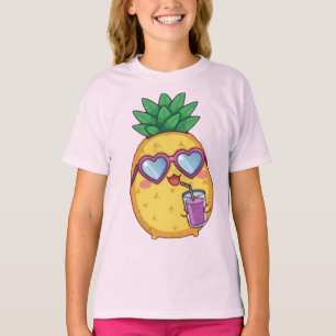 Camiseta de niña de piña linda con gafas de sol