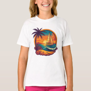 Camiseta de niña de vela puesta de sol tropical