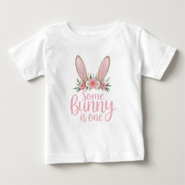 Camiseta de niña en su primer cumpleaños con conej (Anverso)