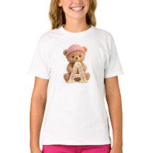 Camiseta de niña floral con inicial A y osito de p
