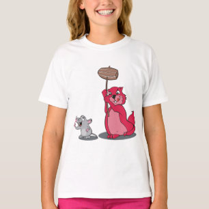 Camiseta de niña Gato Rojo Adorable y Ratón Gris -
