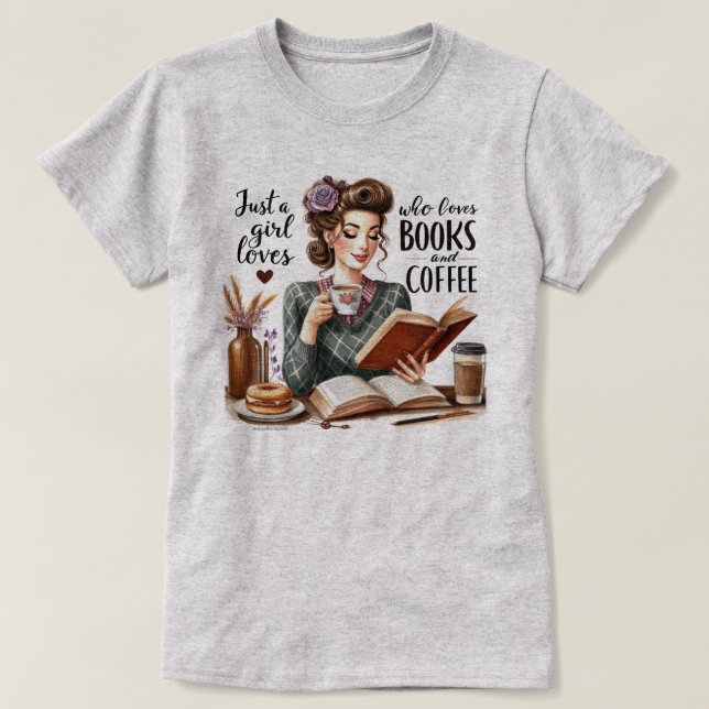 Camiseta de niña ingeniosa retro - Libros y café d (Diseño del anverso)