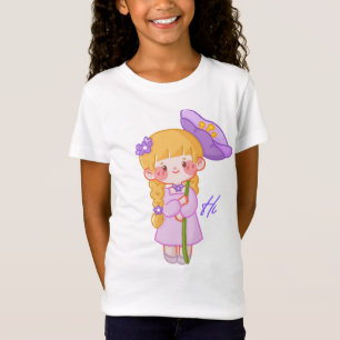 Camiseta de niña linda Chibi sombrero púrpura   T 