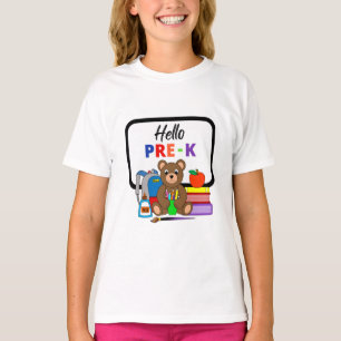 Camiseta de niña oso de preescolar Hola