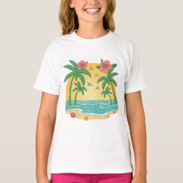 Camiseta de niña para playa tropical Palm Paradise