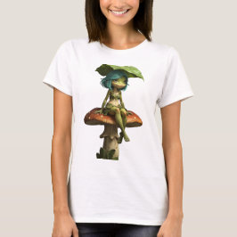 Camiseta de niña rana linda sentada en hongo