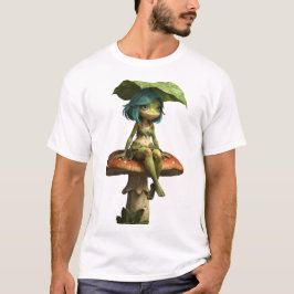 Camiseta de niña rana linda sentada en hongo