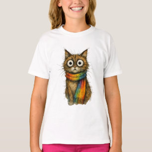 Camiseta de niñas artística gato arcoíris capricho