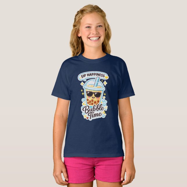 Camiseta de niñas de burbujas de té lindas diseño  (Anverso completo)