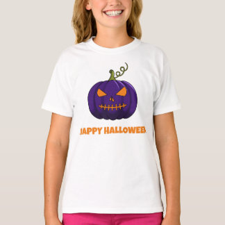 Camiseta de niñas de calabaza púrpura de feliz Hal