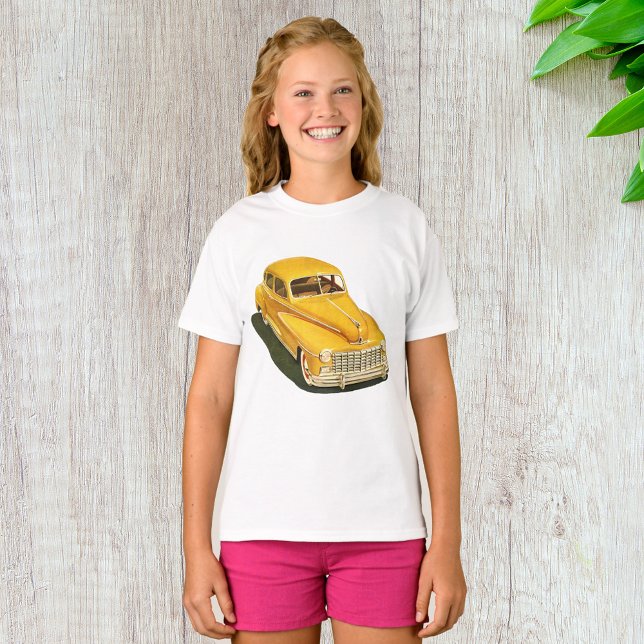 Camiseta de niñas de coche amarillo viejo (Subido por el creador)