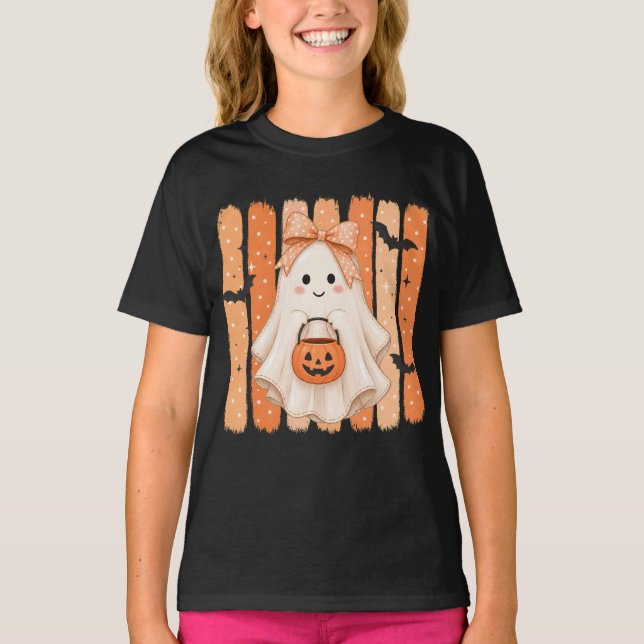 Camiseta de niñas fantasma de Halloween linda (Anverso)