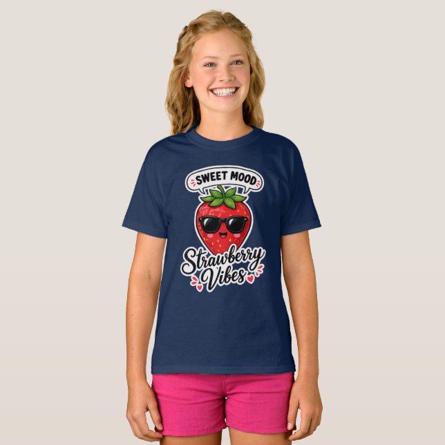 Camiseta de Niñas Vibraciones de Fresa Dulce (Anverso completo)