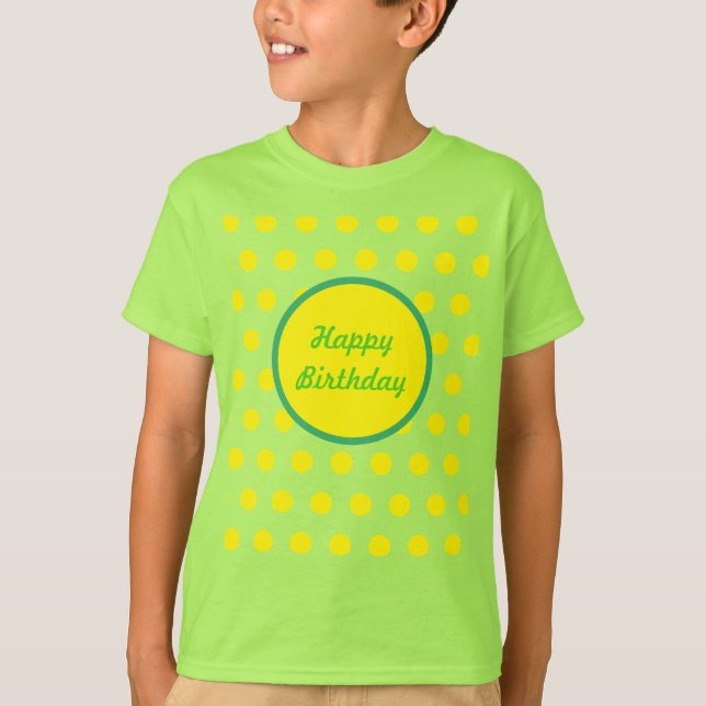 Camiseta de niño de cumpleaños feliz, verde y amar (Anverso)