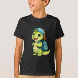 Camiseta de niño de dinosaurio de mochilero lindo