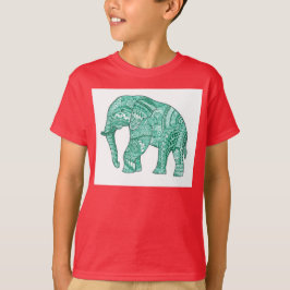 Camiseta de niño elefante verde Zentangle lindo -