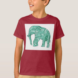 Camiseta de niño elefante Zentangle verde lindo -