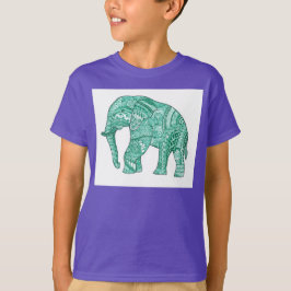 Camiseta de niño elefante Zentangle verde lindo -
