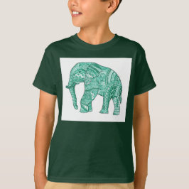 Camiseta de niño elefante Zentangle verde lindo -