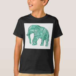 Camiseta de niño elefante Zentangle verde lindo -