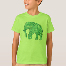Camiseta de niño elefante Zentangle verde lindo -