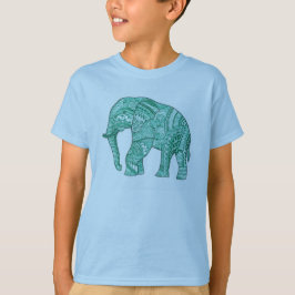 Camiseta de niño elefante Zentangle verde lindo -